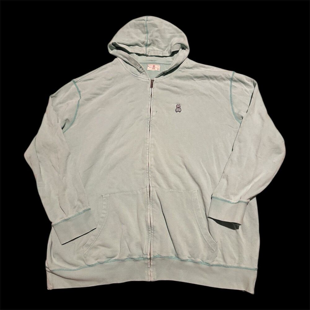 Psycho Bunny Full Zip Hoodie Mens Sz 3XLT Light Blue Logo Distressed Jacket Read
